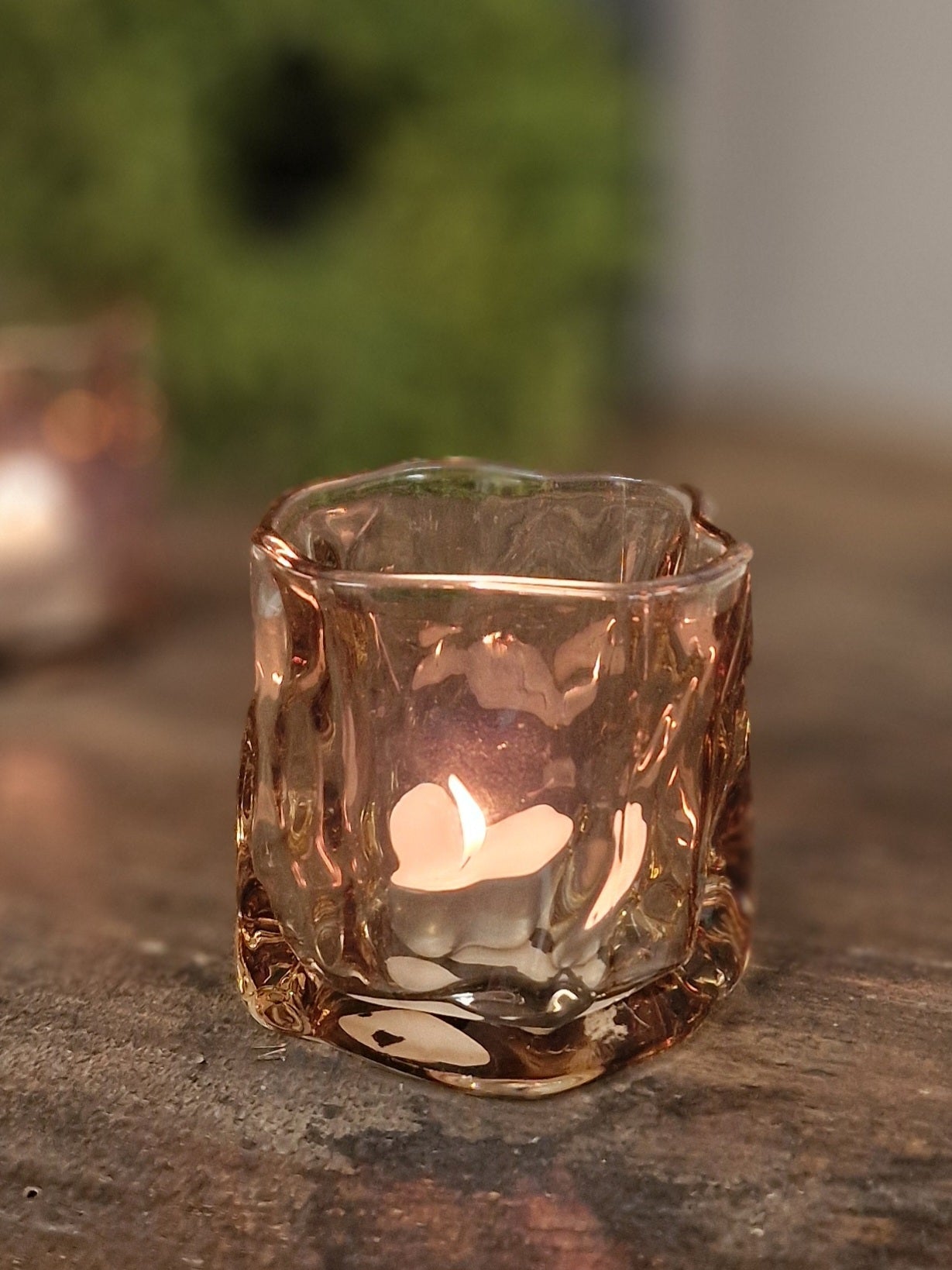 Bubbel glas theelicht 8x8 cm- bruin