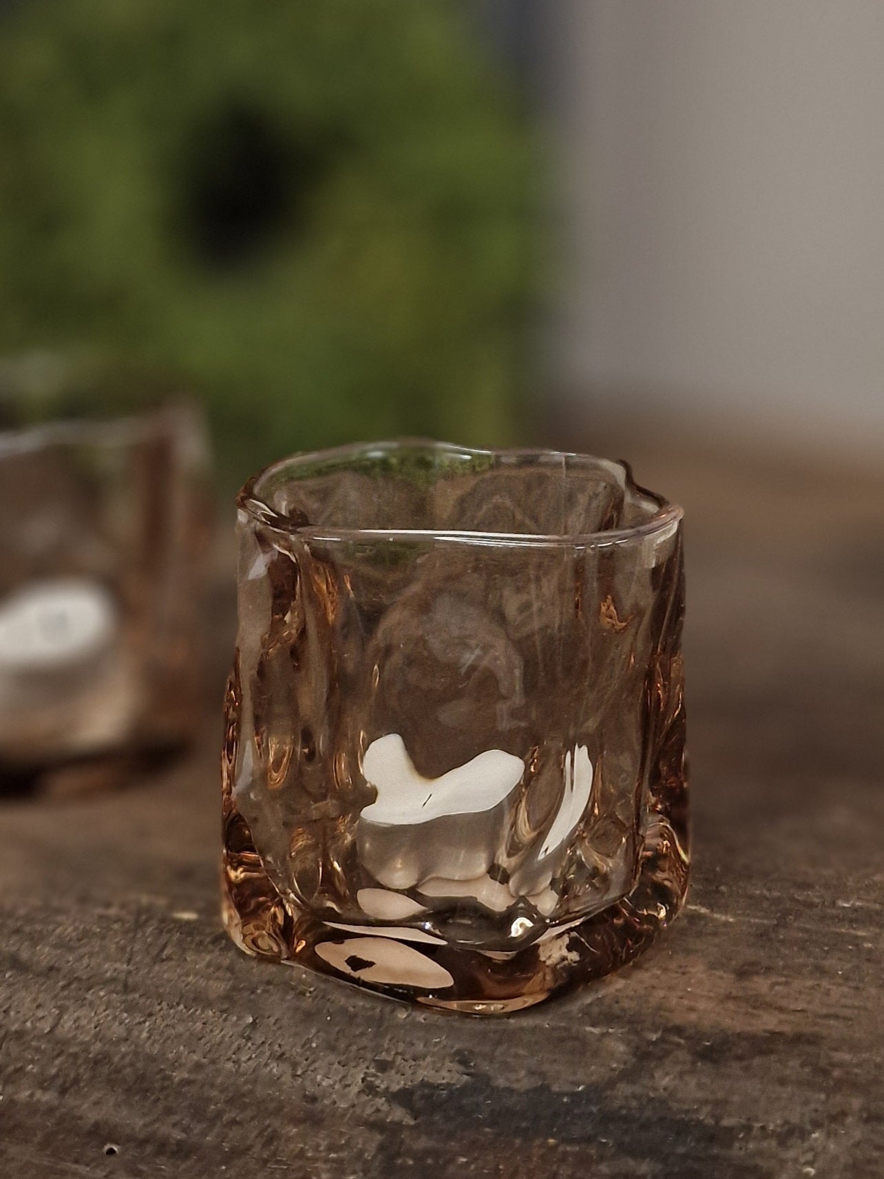 Bubbel glas theelicht 8x8 cm- bruin