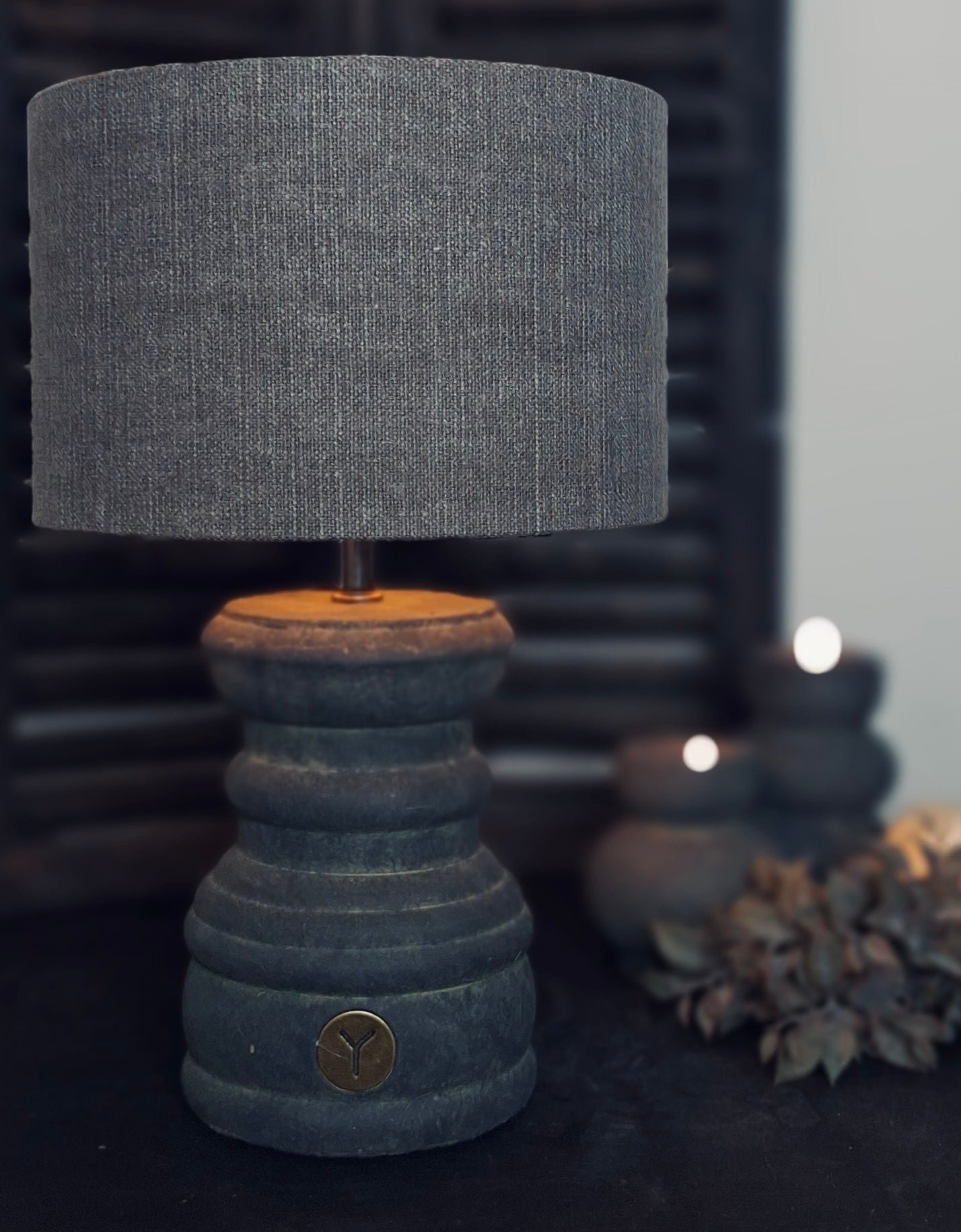 Brynxz Lamp baluster Romantic Maj. Vintage 15x30 + Lampshade Cylinder Stone 25x26
