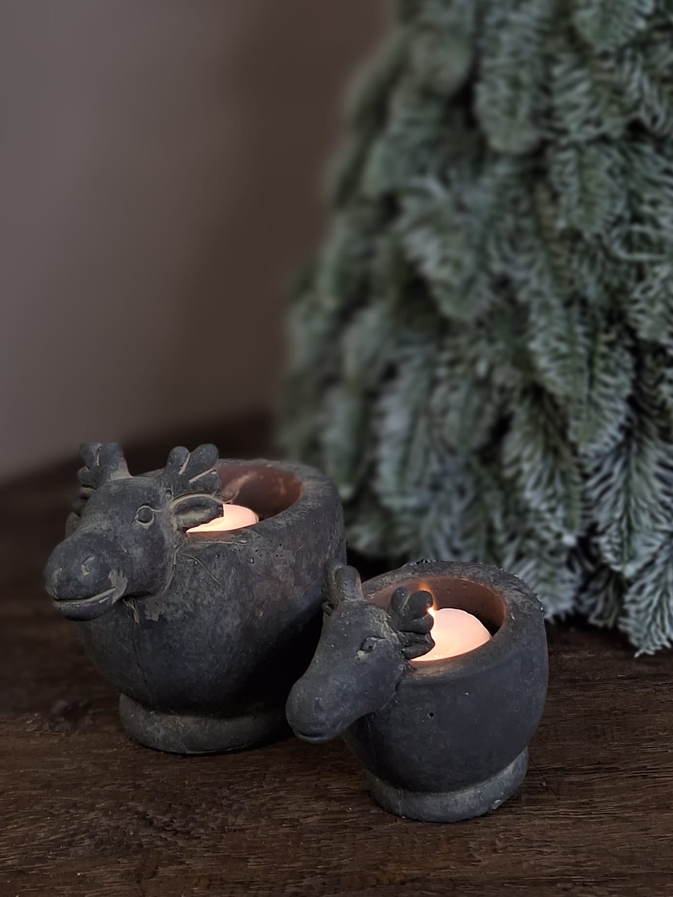 BRYNXZ theelicht kopje Reindeer Majestueus Vintage Large - Grijs D.15 H.11