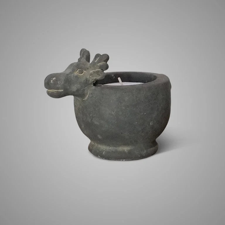 BRYNXZ theelicht kopje Reindeer Majestueus Vintage Large - Grijs D.15 H.11