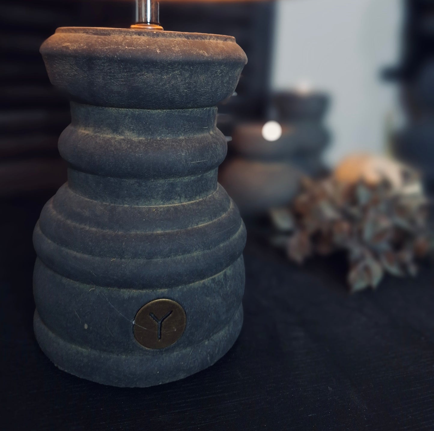 Brynxz Lamp baluster Romantic Maj. Vintage 15x30 + Lampshade Cylinder Stone 25x26