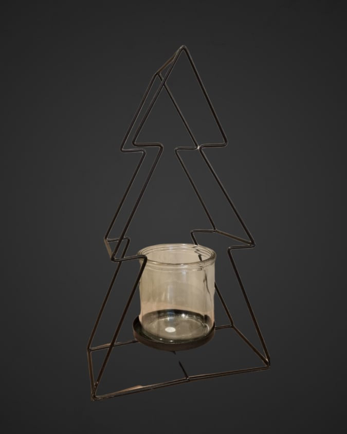 Ijzeren kerstboom standaard met glazen windlicht Zwart 37x21.5 Annamoonlifestyle