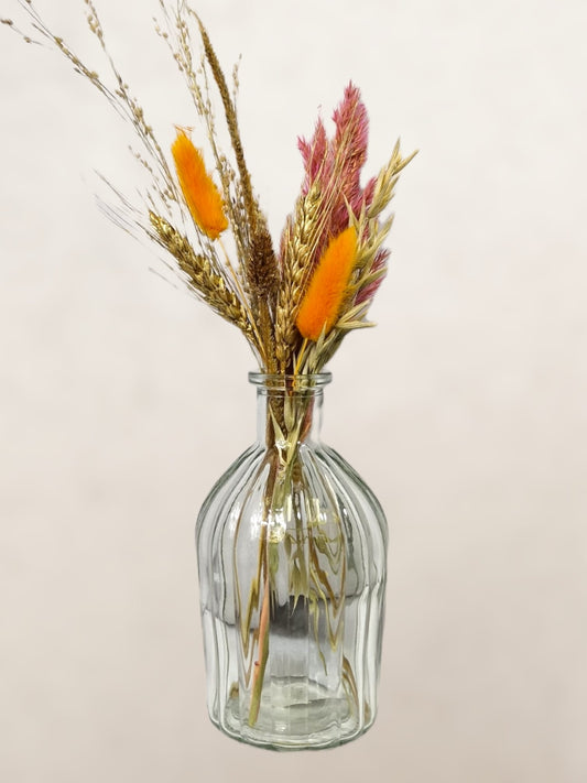 Helder vaasje met Roze/Oranje droogbloemen