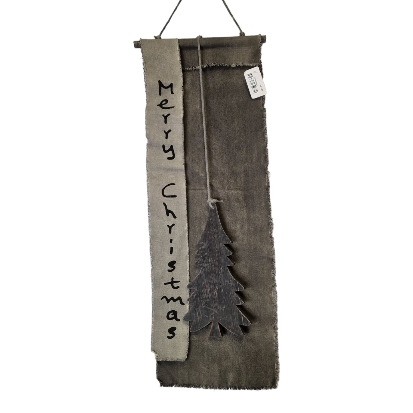 Linnen Wanddoek Merry Christmas met kerstboom ornament -  70x28